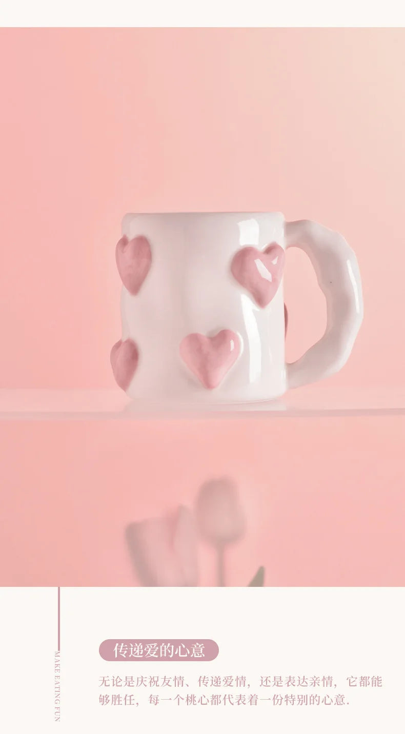 Taza de cerámica rosa con forma de corazón de AhunderJiaz, juego de tazas de café para el hogar, juego de utensilios de cocina, regalo de cumpleaños, decoración del hogar.