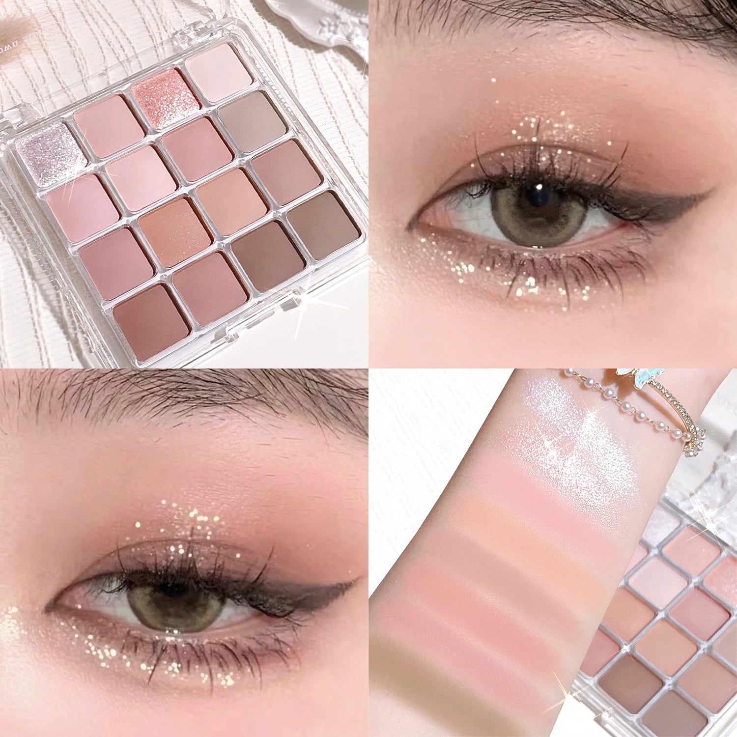Paleta de sombras de ojos Sunset Magic con dieciséis colores, acabado mate nacarado en tonos tierra, maquillaje coreano.