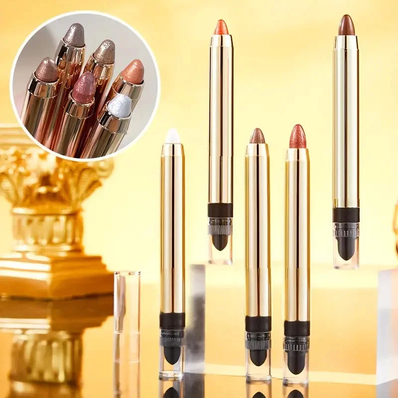 Lápiz de sombras de ojos de doble punta: iluminador y lápiz aclarador con brillo nacarado y acabado mate.