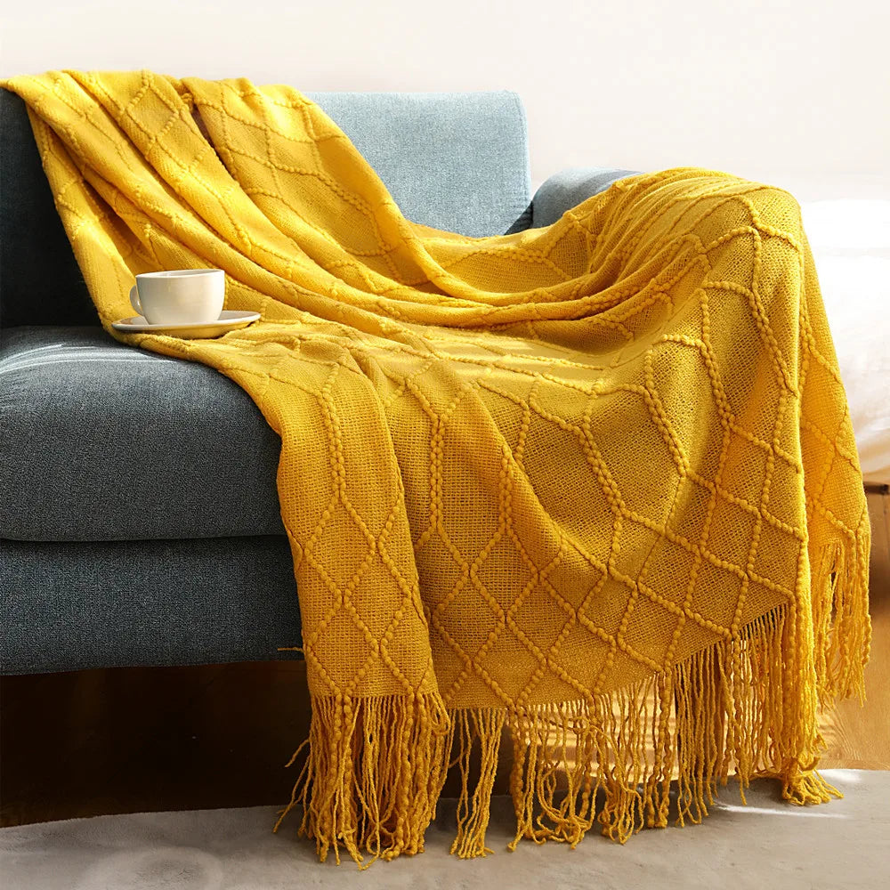 Manta tejida color caqui con borlas, gruesa, de estilo vintage, lujosa, estilo granja, cubrecama extragrande, manta para sofá