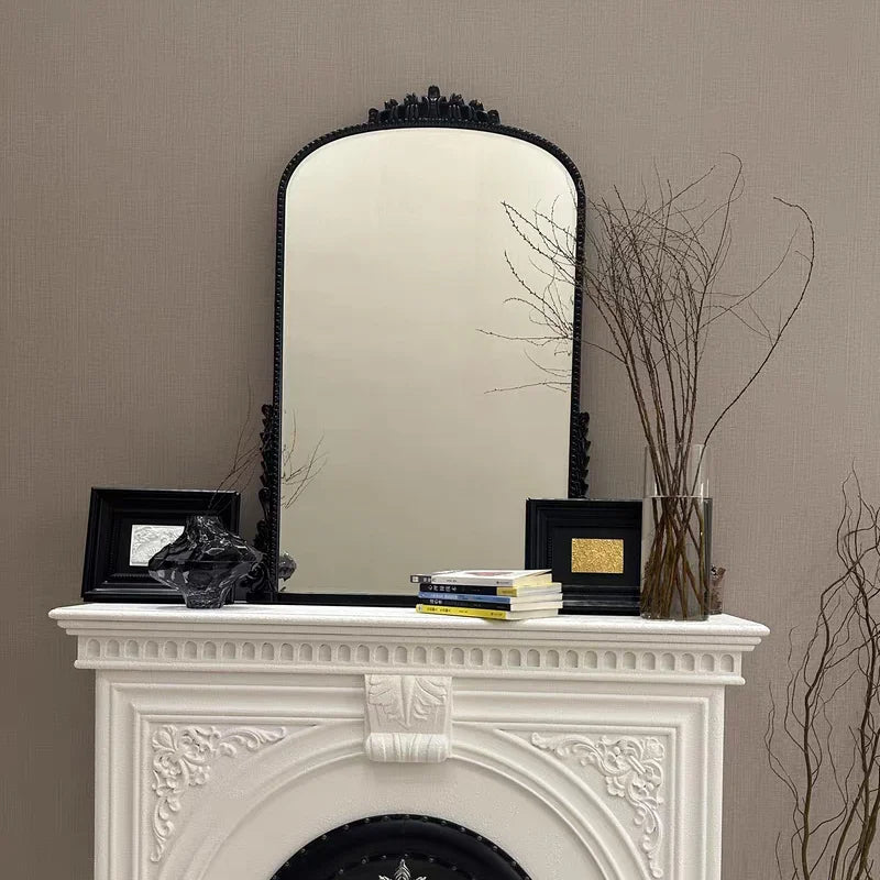 Espejo de pared con marco de arco de madera antiguo vintage, decoración artística, espejo Primrose, precioso espejo de pie con filigrana dorada para el hogar y la sala de estar.