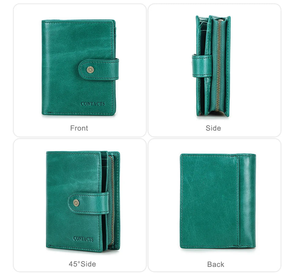 Carteras de cuero genuino Contact'S para mujer y hombre, cartera corta pequeña con bloqueo RFID, tarjetero, monedero rojo para mujer