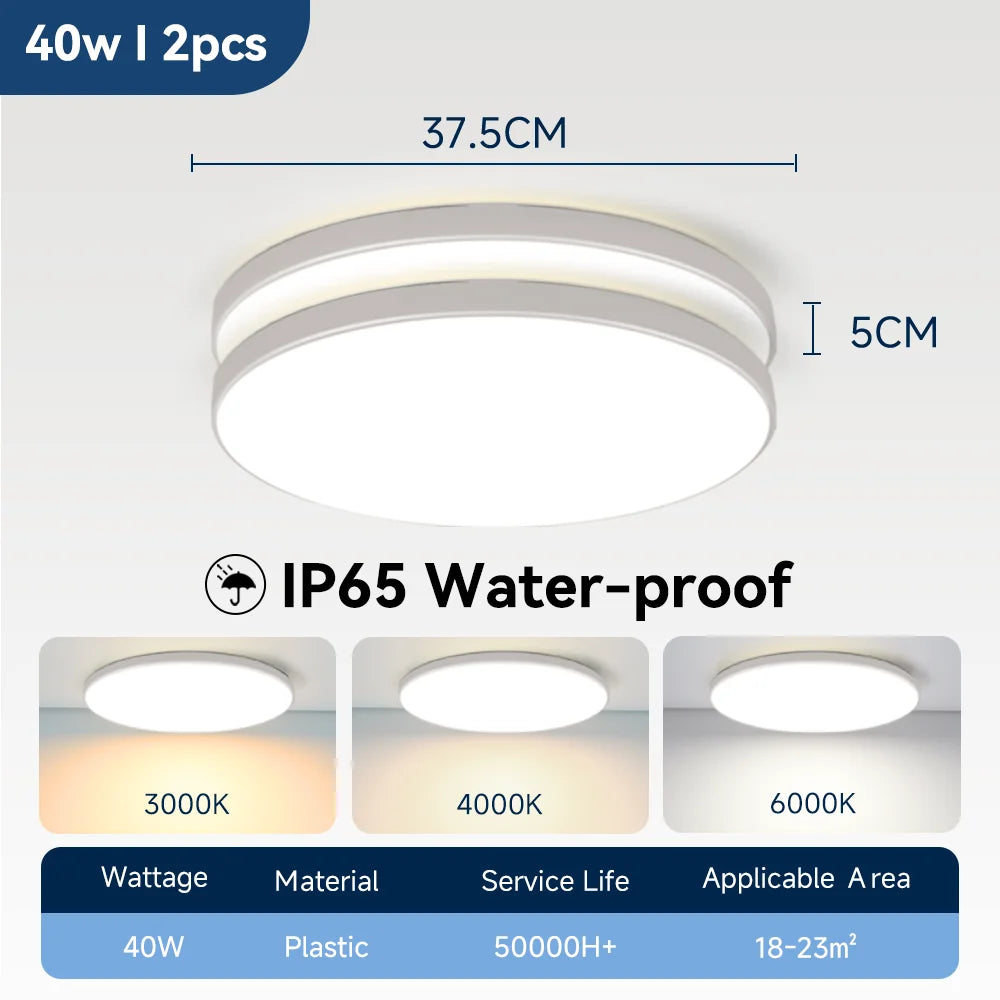 Lámpara de techo LED impermeable para baño, luces de techo redondas de 18W, 30W y 40W para cocina, sala de estar y baño, 220V