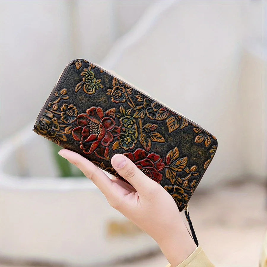 Cartera larga de lujo de diseño vintage, estilo bohemio, versátil, tarjetero, cartera multifuncional para mujer, estuche portátil para tarjetas.