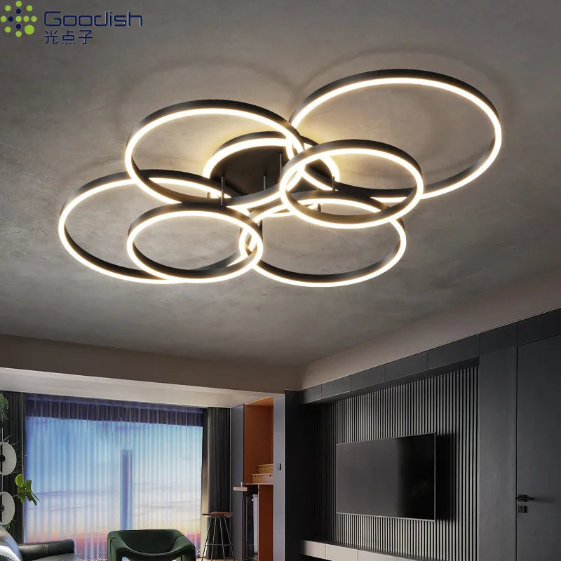 Lámparas de techo LED nórdicas modernas de lujo con anillos redondos para decoración del hogar, ideales para cocina, sala de estar, comedor y dormitorio infantil.