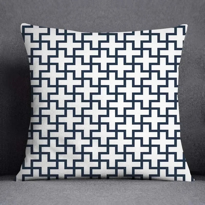 Funda de cojín de 45x45 cm con estampado geométrico, poliéster, azul grisáceo, funda de almohada para sofá, cojín decorativo, funda de almohada para el hogar