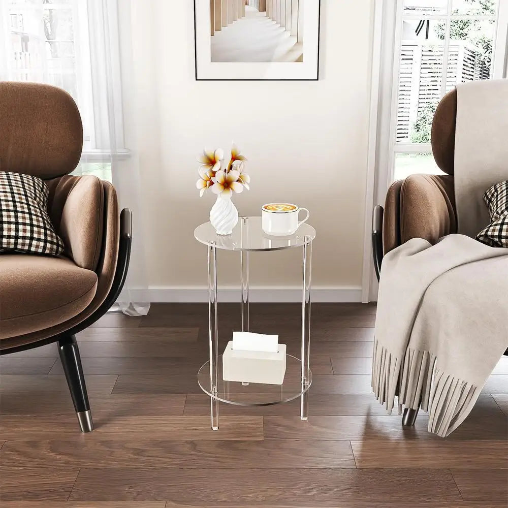 Acrylic Round End Table Small Round Side Table End Table Clear Small Round Table Acrylic Transparent Coffee Table for Bedroom