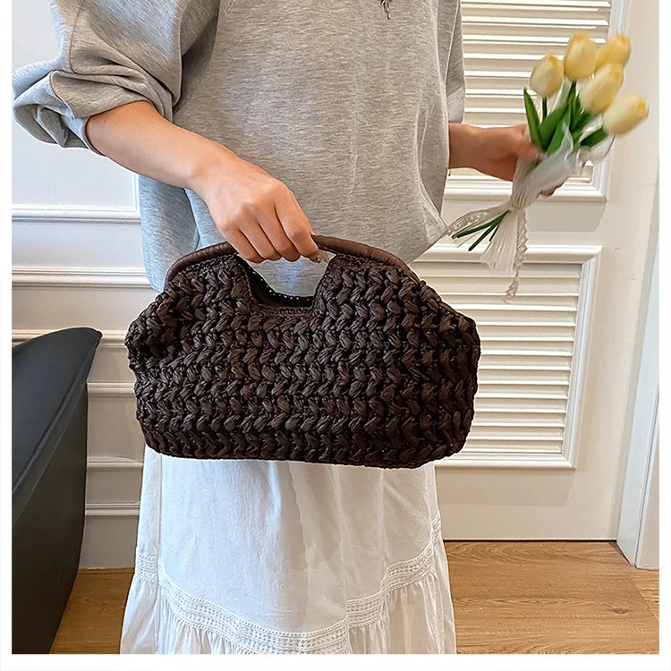 Nuevo bolso de playa de verano para mujer, bolso de mano de lujo de diseñador, bolsos de paja, bolso tote, bolsos de moda de ratán tejido, bolso de viaje para mujer
