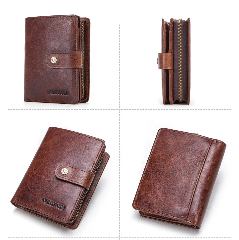 Carteras de cuero genuino Contact'S para mujer y hombre, cartera corta pequeña con bloqueo RFID, tarjetero, monedero rojo para mujer