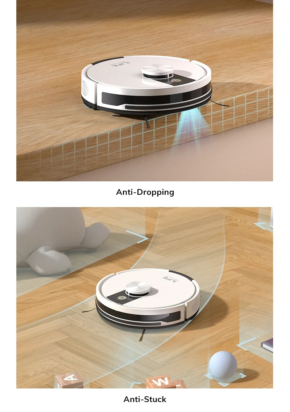 Robot aspirador y fregador ILIFE A12 Pro, navegación LIDAR, recogida automática de polvo, succión de 3000 Pa, control por app/remoto.