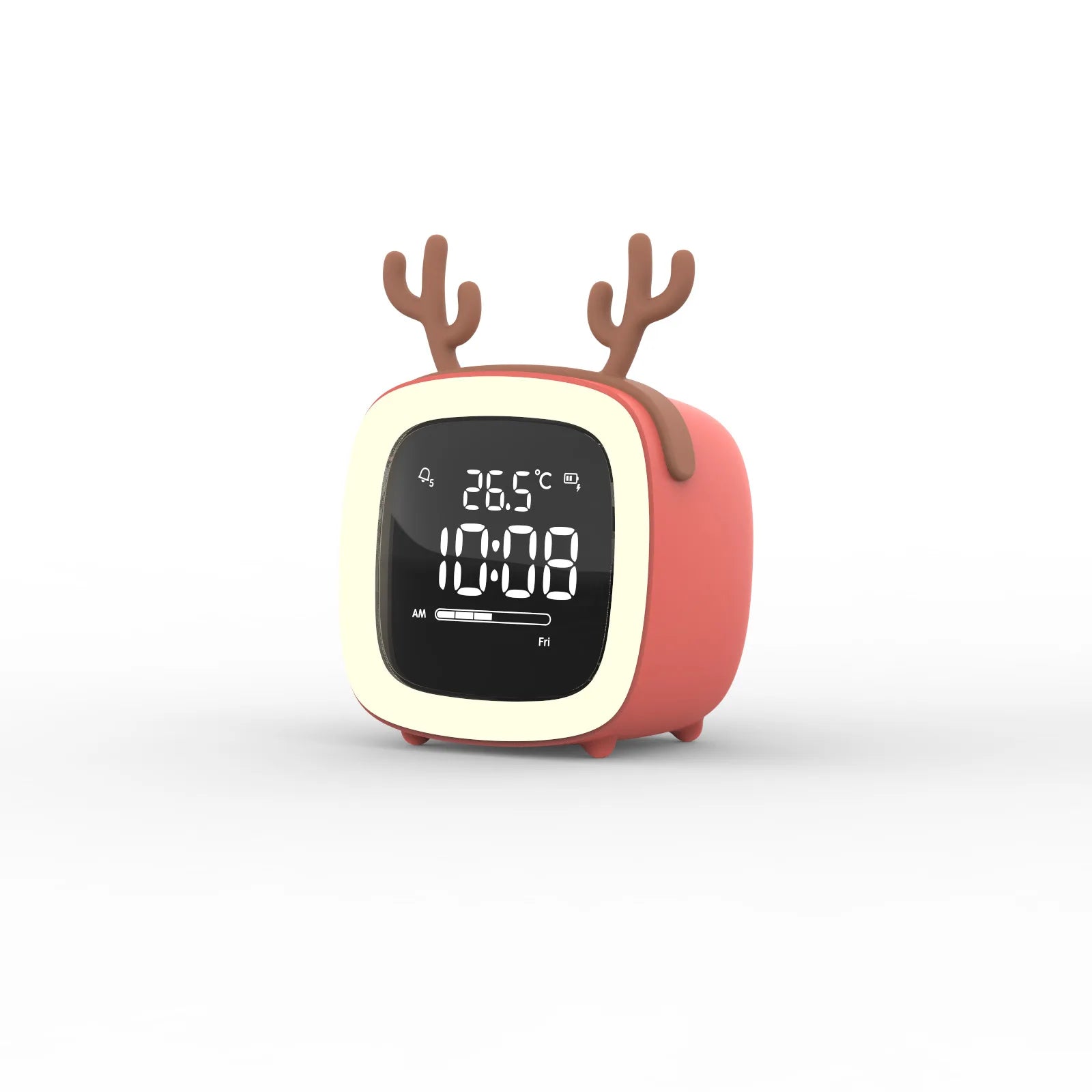 Rechargeable Cartoon LED Night Light Children Bedroom Alarm Clock with Thermometer Student Birthday Gift Room Bedside Deer Lamp
