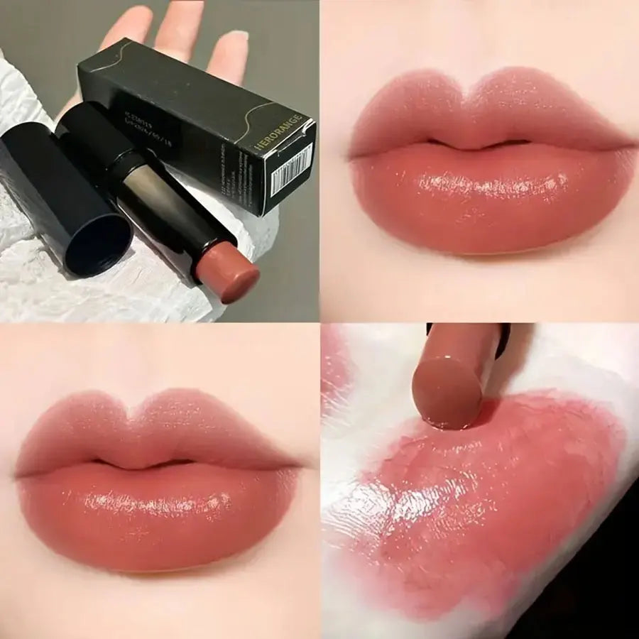 Labial rojo-marrón, labial hidratante resistente al agua, labial con efecto espejo, brillo labial, maquillaje natural de larga duración
