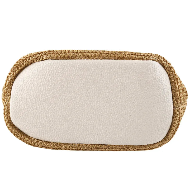 Bolso bandolera de paja playera para mujer, estilo bohemio, de verano, de ratán tejido, tipo cubo, hecho a mano.