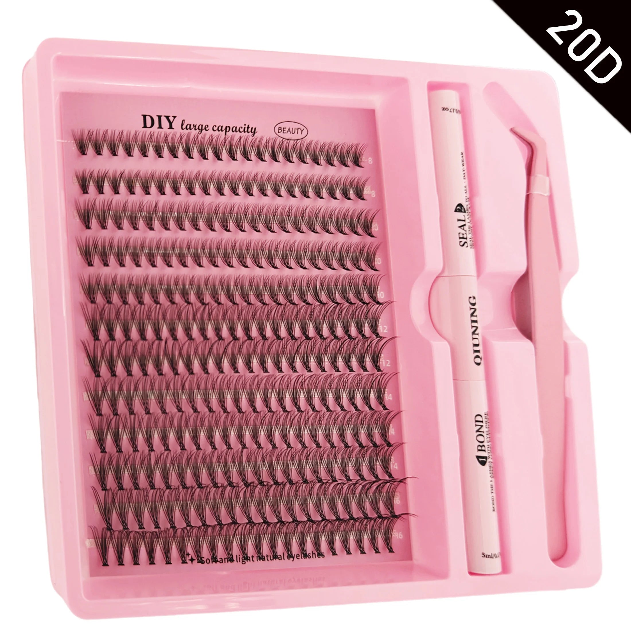 Kit de pestañas QIUNING, pestañas individuales esponjosas, adhesivo, sellador y removedor de pestañas, pestañas de visón sintético, extensión de pestañas DIY.