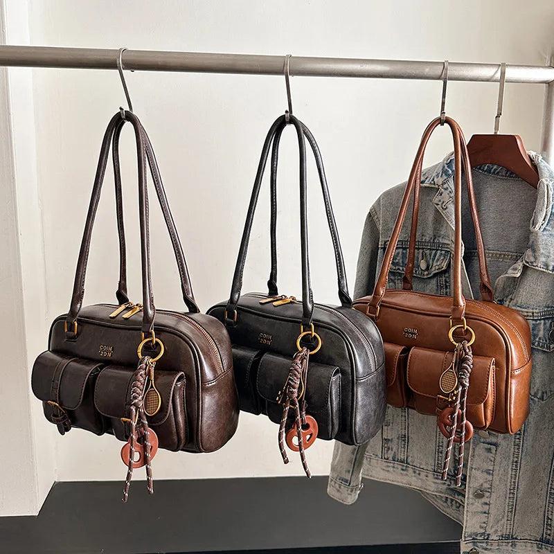 Bolso informal para el brazo, estilo retro, bolso Boston Pillow, bolso versátil de gran capacidad para el día a día, bandolera, nuevo modelo, tendencia urbana, PU Ma...
