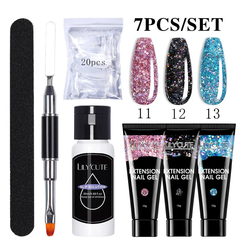 Kit de gel para extensión de uñas LILYCUTE de 15 ml, gel UV, acrílico, blanco, transparente, rosa, esmalte de uñas, lámpara LED, set de manicura para decoración de uñas.