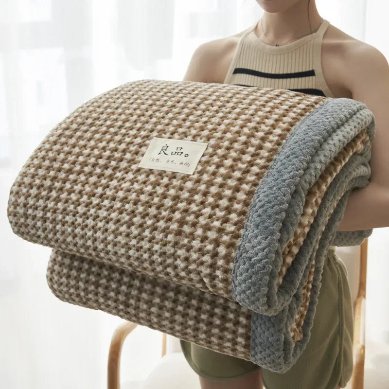 Manta de punto suave de hilo de chenilla, lavable a máquina, hecha a mano con ganchillo, ideal para sofá o cama.