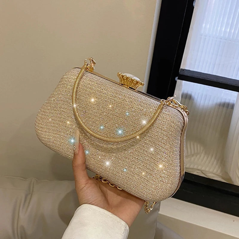 Bolso de noche de lujo de alta gama para mujer, bolso de fiesta con purpurina para bodas, bolso de mano, bolso de hombro con cadena.