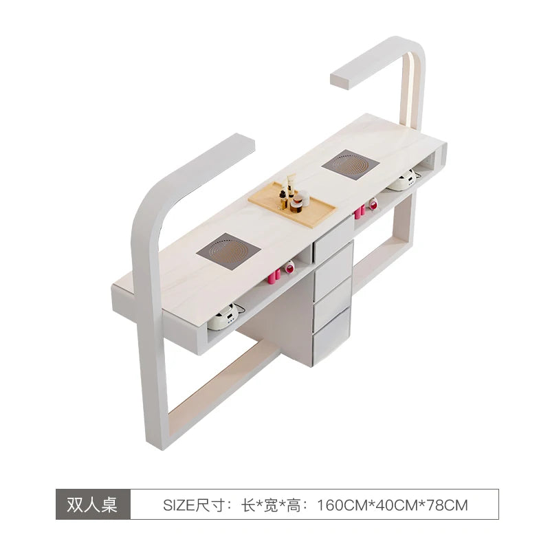Cream Dust Collector Manicure Table With Lamp French Beauty Storage Nail Table Minimalist Aesthetic Table Ongle Salon Furniture
