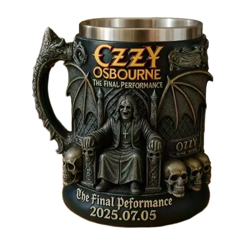 Taza conmemorativa de Halloween 3D de Ozzy Osbourne, taza de acero inoxidable con calavera, taza de agua, taza de cerveza, taza de café, utensilios para beber.