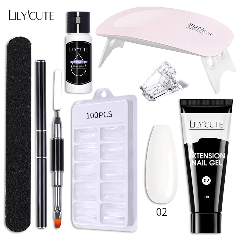 Kit de gel para extensión de uñas LILYCUTE de 15 ml, solución acrílica, esmalte en gel con lámpara para uñas para una rápida extensión, gel UV para uñas.
