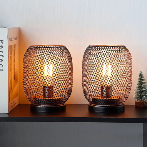 2 lámparas de mesa redondas de metal con forma de jaula, LED, a pilas, inalámbricas, para bodas, fiestas y decoración del hogar. Portavelas.
