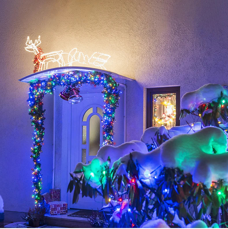 Guirnalda de luces LED de alta calidad con cable de goma, 100 m, 800 LED, 8 modos, 220 V/110 V, para exteriores, jardín, patio, césped y decoración navideña.
