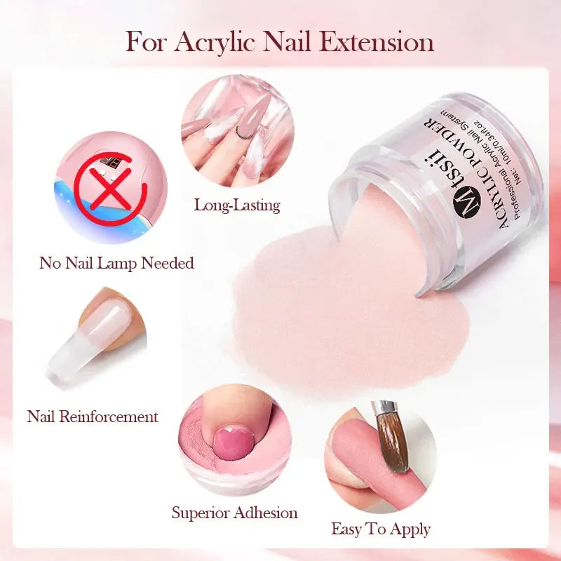 Juego de 8 piezas de sistema de uñas acrílicas en polvo MTSSII, color rosa nude transparente, monómero líquido con pincel para extensiones de uñas y tallado de flores.