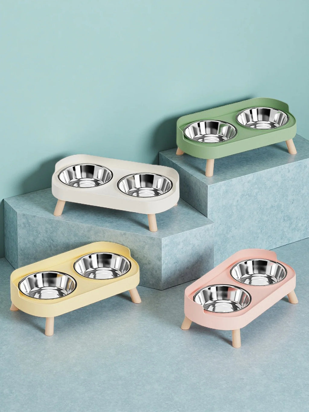 Comedero elevado colorido para mascotas Dopamine: dos cuencos de acero inoxidable con soporte para el cuello - Estación de comida y agua de moda para mascotas