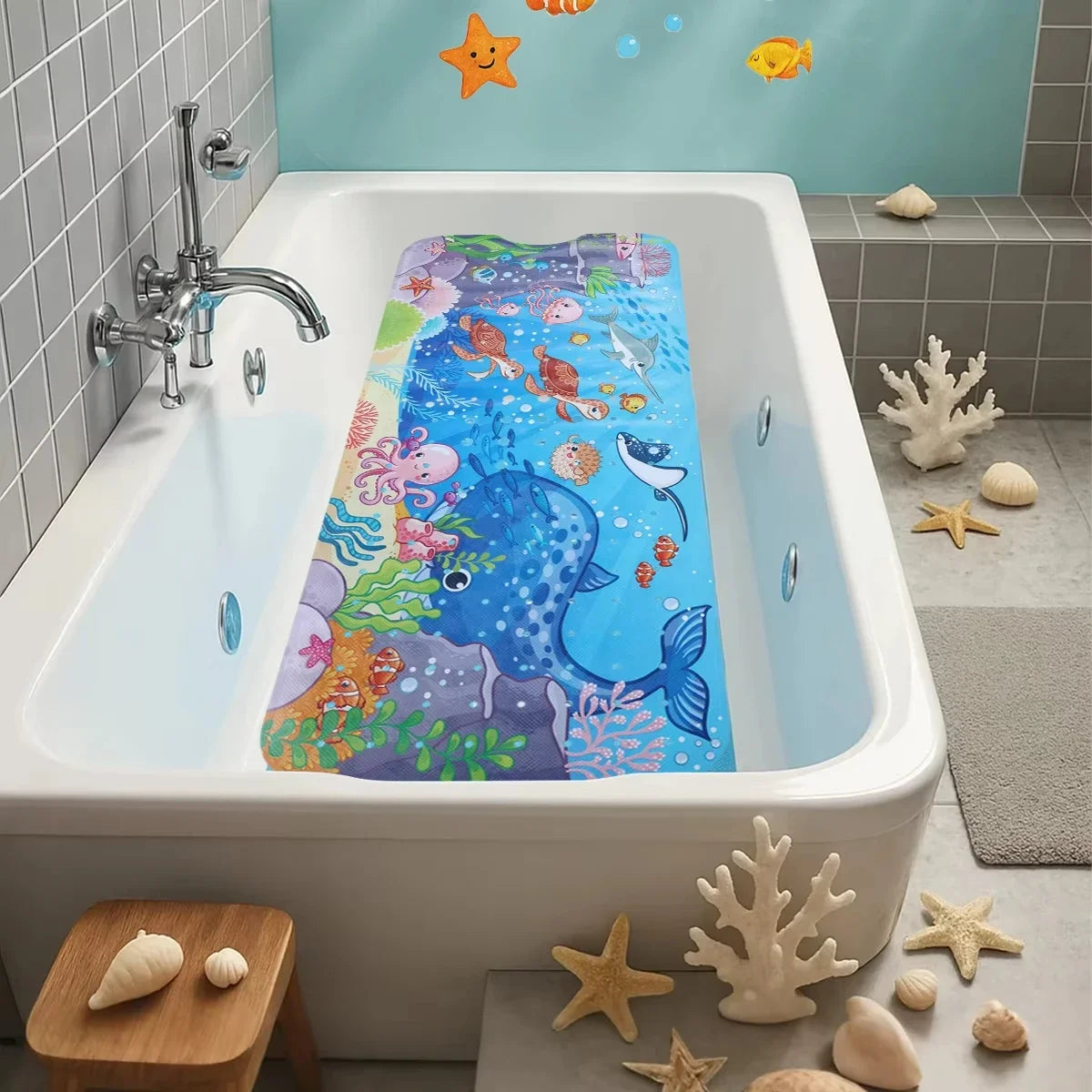 Alfombrilla de baño para bebé, antideslizante, para bañera, para niños pequeños, 40x10 cm, extralarga, con diseño de dibujos animados, con ventosas.