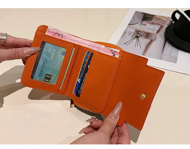 Cartera retro para mujer, gran capacidad, múltiples ranuras para tarjetas, comercio exterior, multifuncional, plegable en tres partes.