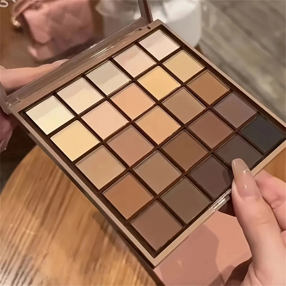Paleta de sombras de ojos de 25 colores: tonos tierra neutros grises y marrones, estilo café y chocolate, crea una apariencia de maquillaje multifuncional que naturalmente te hará destacar.