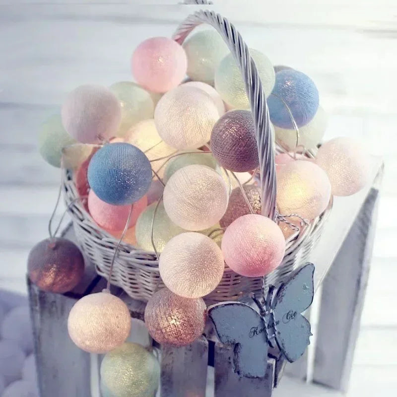 Guirnalda de bolas de algodón de 1,5/3 m, luces colgantes para Navidad, fiestas al aire libre, habitaciones infantiles, camas, luces de hadas, decoraciones para bodas.