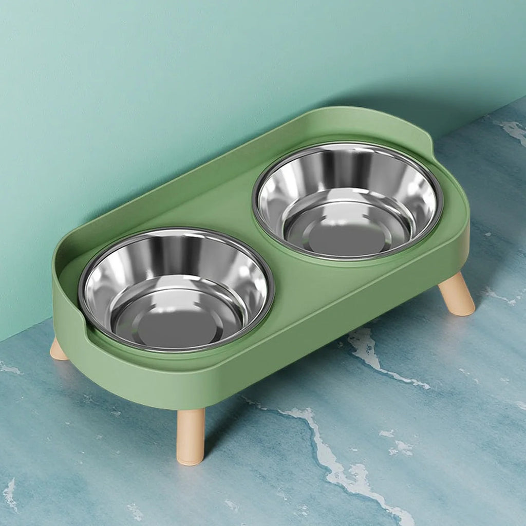 Comedero elevado colorido para mascotas Dopamine: dos cuencos de acero inoxidable con soporte para el cuello - Estación de comida y agua de moda para mascotas
