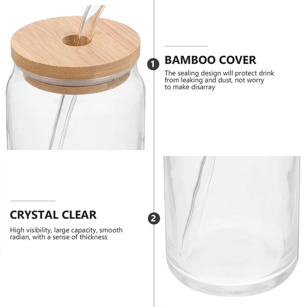 1 vaso de vidrio con tapa de bambú y pajita, 350 ml/550 ml, tarro Mason, taza de café con forma de lata de cerveza para cócteles, whisky, leche, zumo, cola.