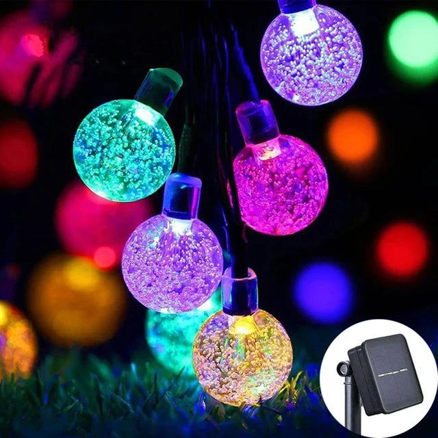 Guirnalda de luces solares tipo globo con 4 opciones de color, luces de hadas impermeables para exteriores con 8 modos para bodas, patios, fiestas y decoración del hogar.