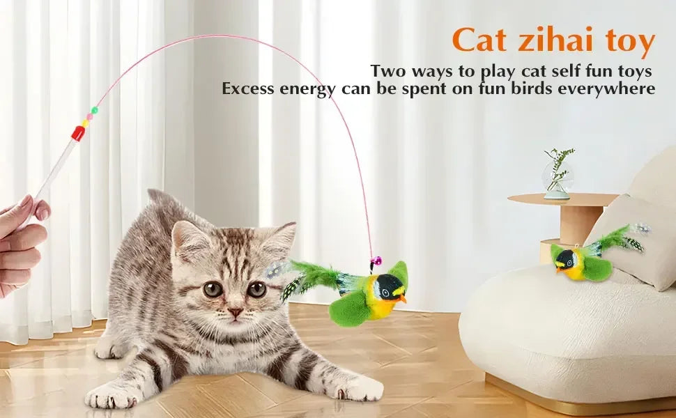 Juguete interactivo de pájaros para interiores para gatos, juguete para perseguir y provocar, juguete con sonido de hierba gatera, juguete divertido para gatos, juguete colgante de pared con forma de pájaros.