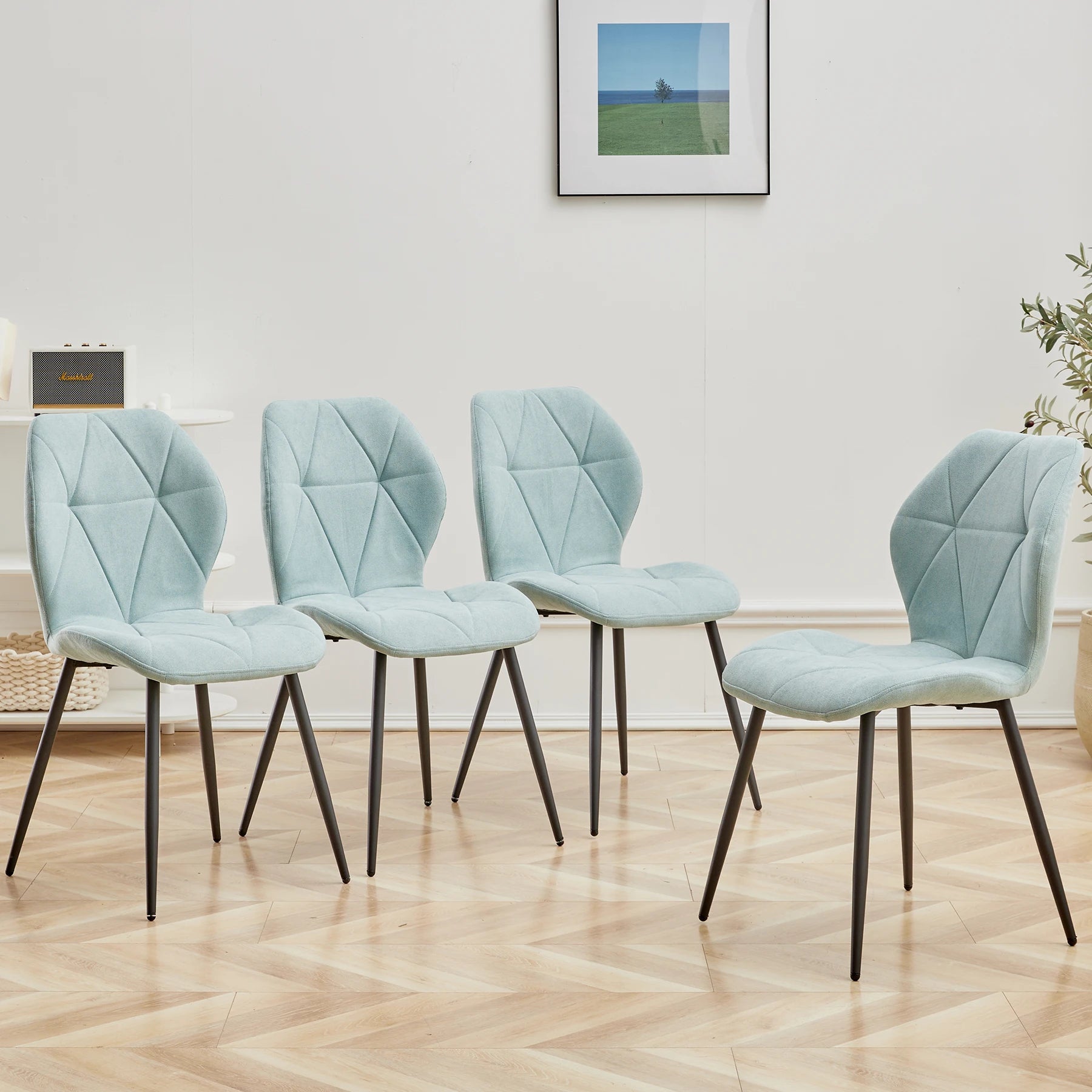 Juego de 2/4/6 sillas de comedor EGOONM, tapizadas en tela de lino acolchada, con patas de metal, ideales para balcón, restaurante o comedor.