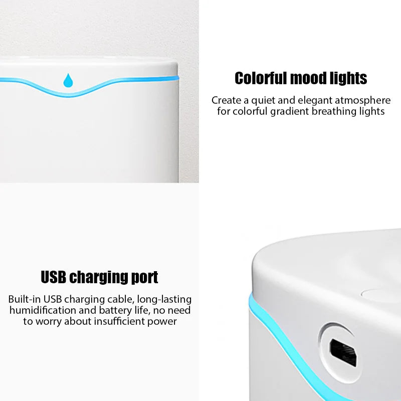 Humidificador de doble pulverización de gran capacidad de 2 litros USB para el hogar, la oficina y el escritorio, difusor de aroma, purificador de niebla, aceite esencial, humidificador de aire