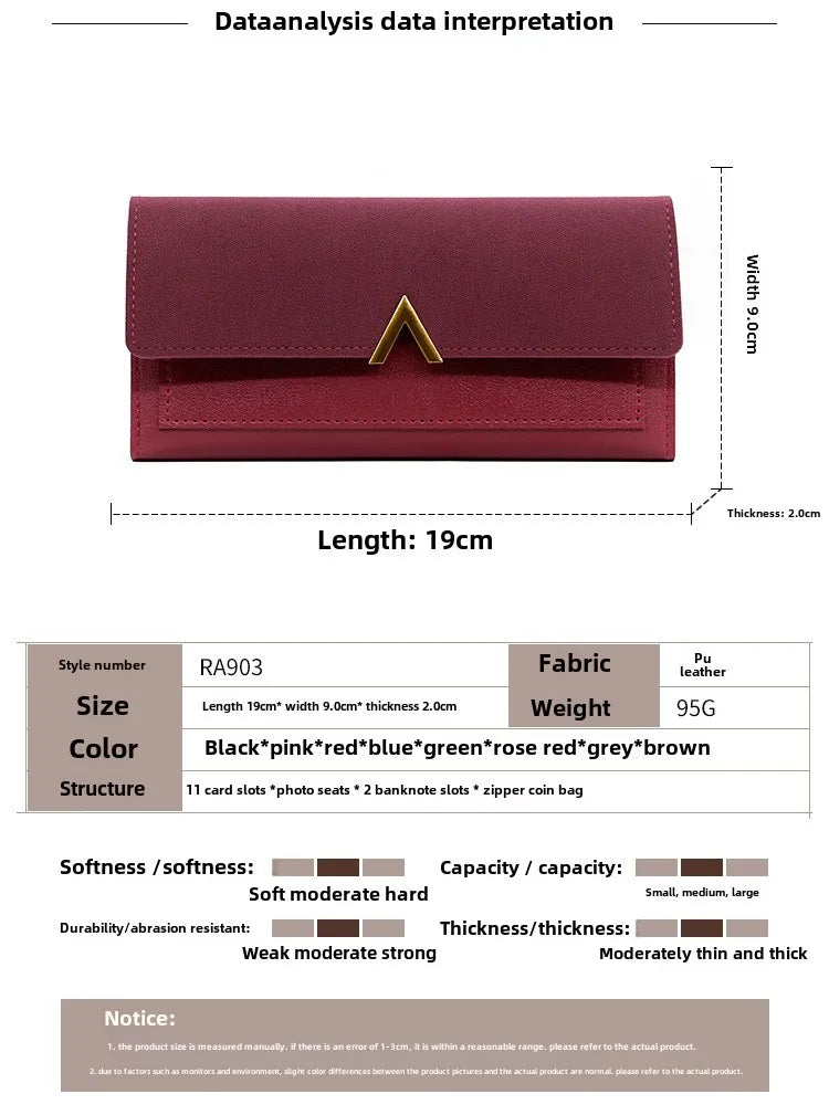 Nueva versión coreana de la cartera de mujer, cartera larga plegable en forma de V con hebilla, monedero de mano y tarjetero.