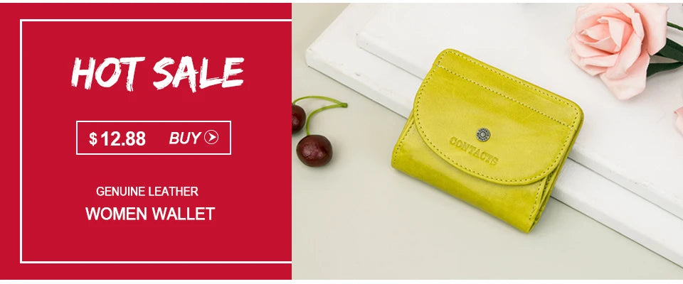 Carteras de cuero genuino Contact'S para mujer y hombre, cartera corta pequeña con bloqueo RFID, tarjetero, monedero rojo para mujer
