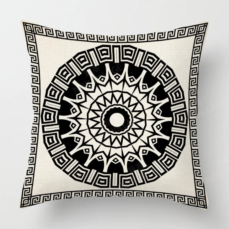 Funda de almohada de lino con estampado geométrico en blanco y negro para sofá o sofá. Decoración para el hogar. Se puede personalizar para ti. Tamaños disponibles: 40x40, 45x45, 50x50 y 60x60.