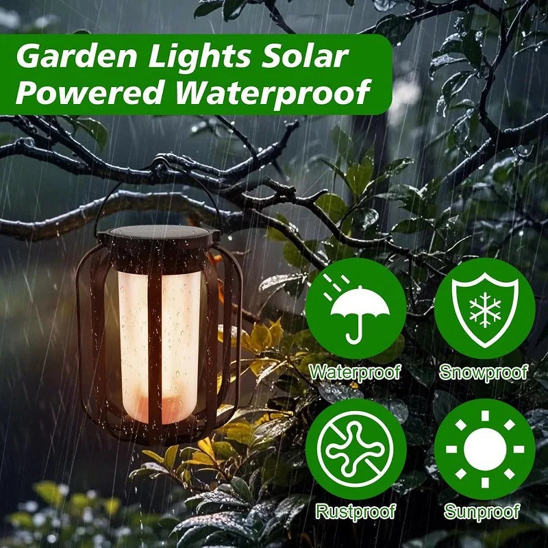 Faroles solares con luz de llama parpadeante, luces solares para jardín, escritorio, camping, impermeables, colgantes, patio y jardín.