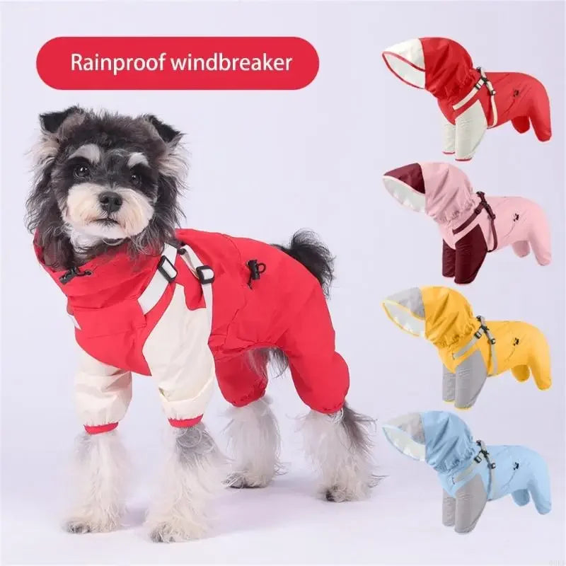 Impermeable para perros con capucha desmontable y puños elásticos para perros pequeños y grandes, ideal para actividades al aire libre y paseos.
