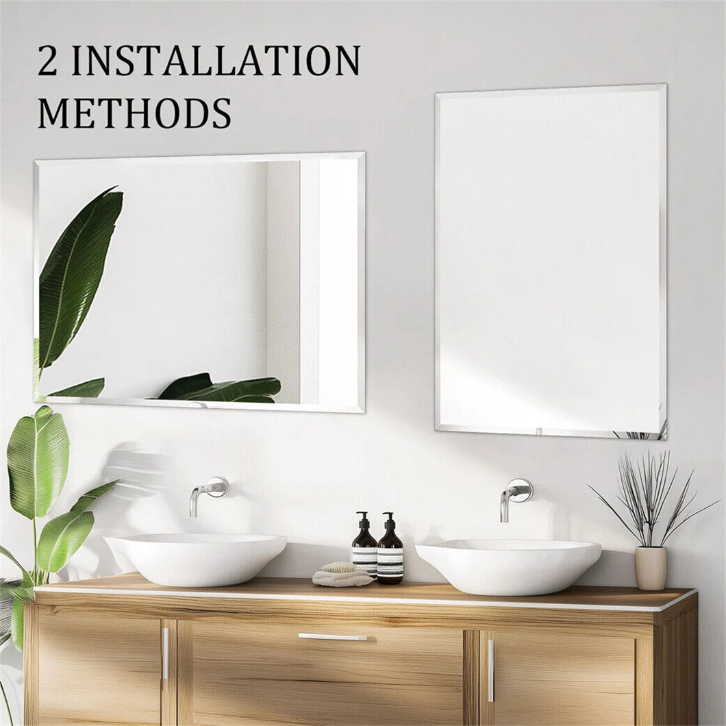 Espejo de pared rectangular sin marco, espejo de tocador, espejo de entrada decorativo con borde plateado biselado para baño, dormitorio, sala de estar y comedor.