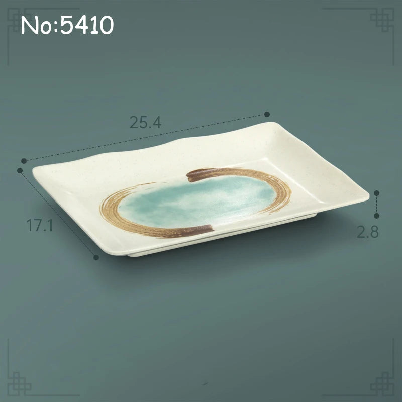 Juego de platos planos de melamina, bandeja comercial para comida rápida, plato plano para sushi y filete de restaurante, estilo palacio, vajilla irrompible