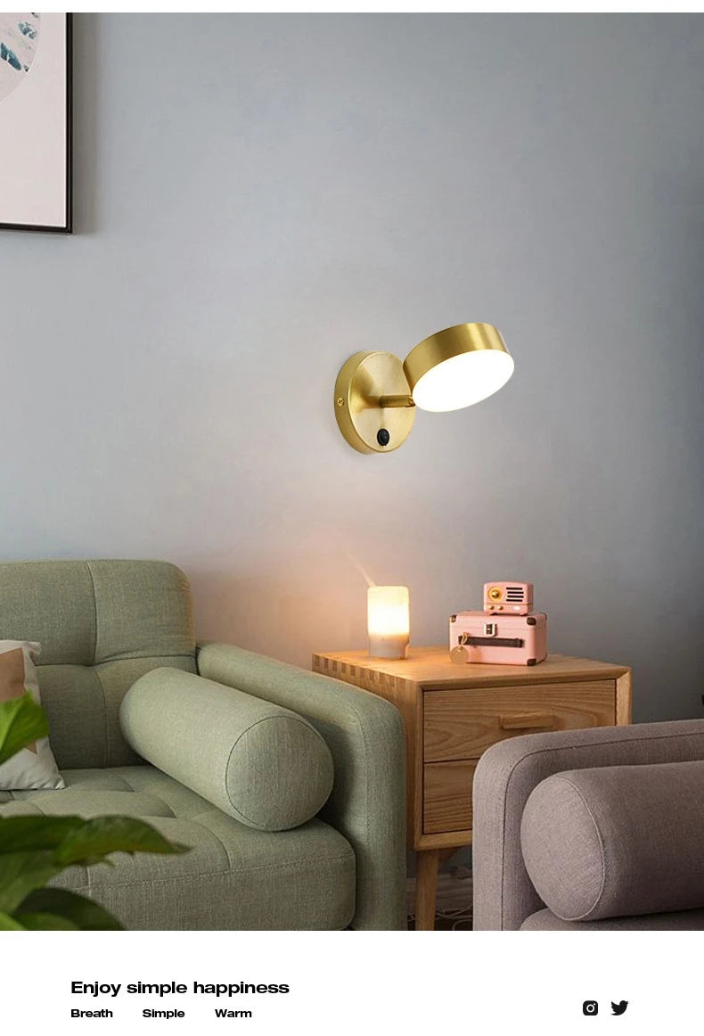 Mini lámpara de pared LED recargable con interruptor moderno, luces nocturnas, foco de lectura, lámpara de mesita de noche para dormitorio, iluminación decorativa, aplique de pared