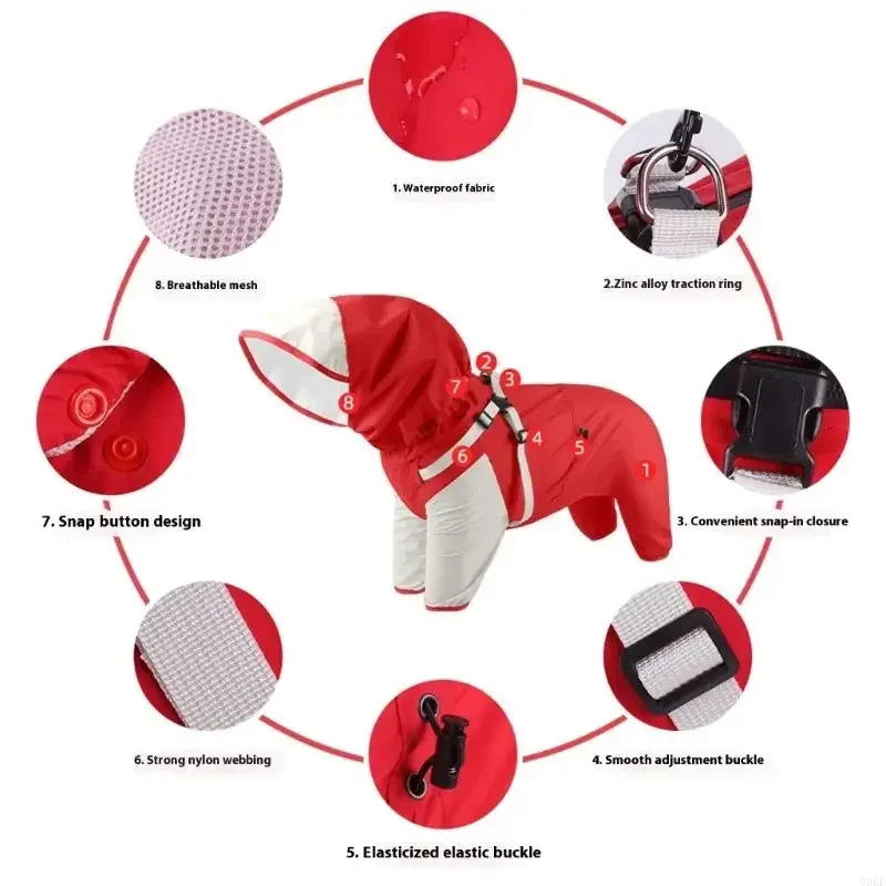 Impermeable para perros con capucha desmontable y puños elásticos para perros pequeños y grandes, ideal para actividades al aire libre y paseos.