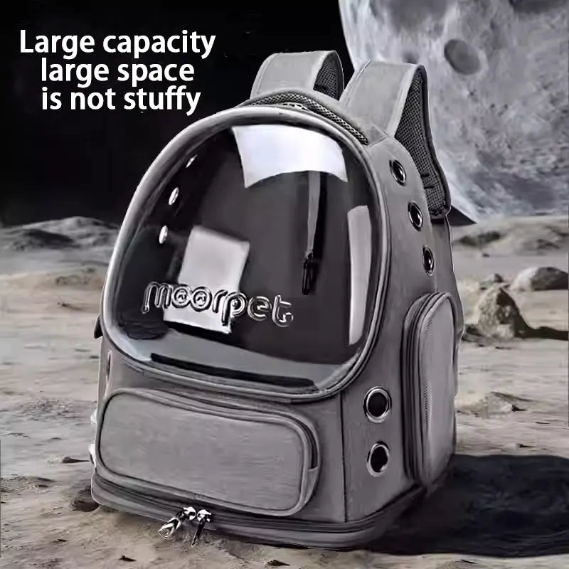 Mochila transportadora para mascotas espaciosa y expandible con correas dobles para los hombros y asa superior. Diseño apto para todas las estaciones para un viaje cómodo.