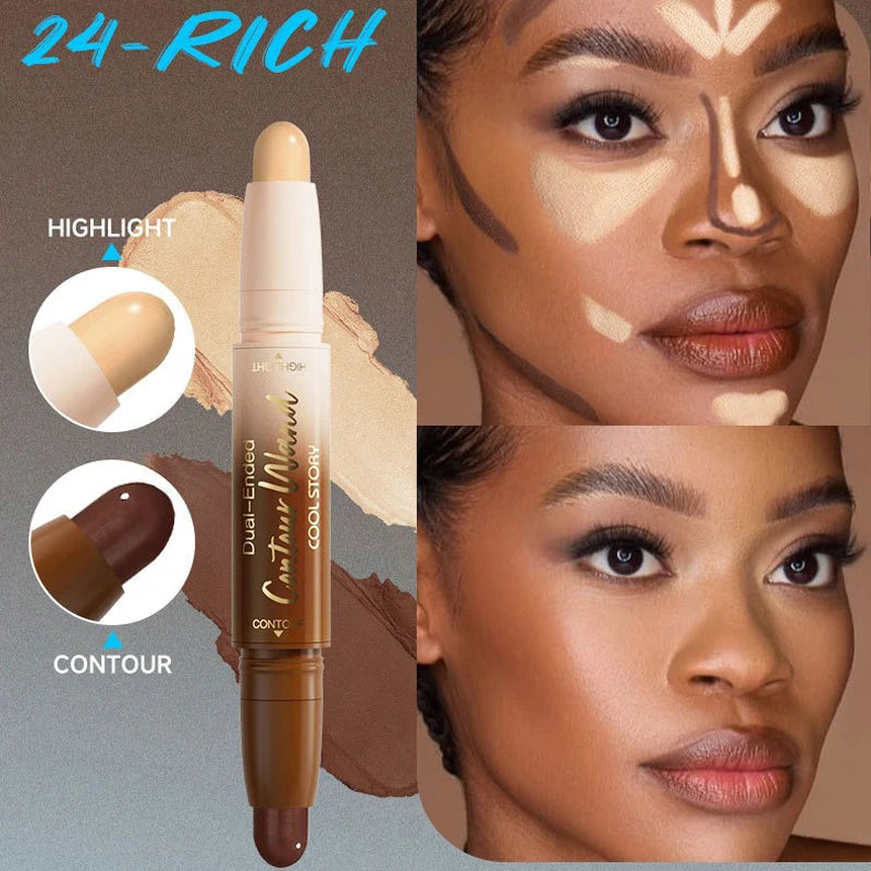 Barra de contorno de doble punta, iluminadora y sombra en crema, resistente al agua, corrector de cobertura total, acabado natural, maquillaje para todo tipo de piel.